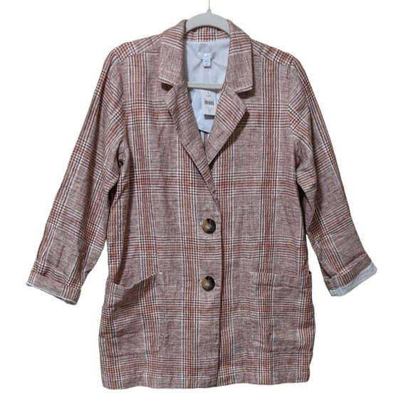 NWT J. JILL Harper Henna plaid relaxed linen boyfriend blazer SP - Picture 1 of 11
